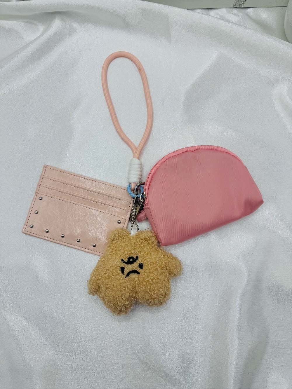 Pink Wallet Bundle Card Holder + Mini Pouch + Plush Charm
